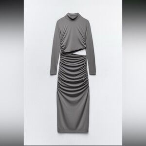 Zara Gray Asymmetrical Ruched Sheath Dress